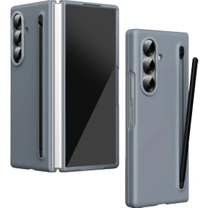 Samsung Galaxy Z Fold 6 Kılıf S Pen Kalem Bölmeli Yuvalı Clasic Titanyum Renkli Premium Sert Kapak