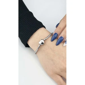 Ne10 Takı Bileklik, Charm Taşıyıcı, Kararmayan Paslanmaz, Kalp Klipsli, Ölçü 19cm, Gümüş Renk, Model139