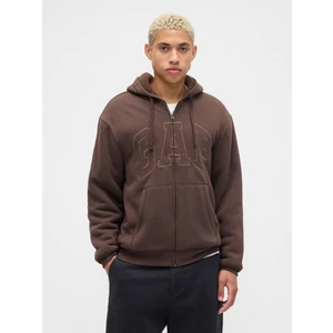 Erkek Kahverengi Relaxed Gap Logo Sherpa Astarlı Fermuarlı Sweatshirt