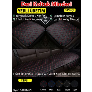 Fiat Panda Uyumlu Üç Parça Koltuk Için Siyah Deri Kırmızı Dikiş Koltuk Minderi