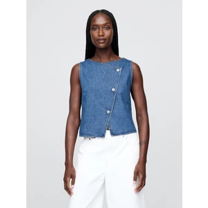 Kadın Mavi Denim Asimetrik Bluz