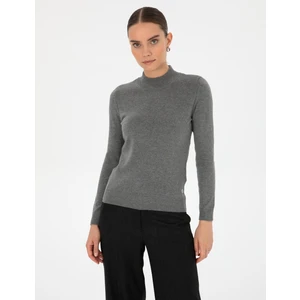 Pierre Cardin Kadın Gri Melanj Slim Fit Basic Kazak 50315768-VR086