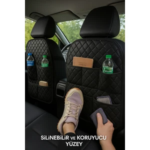 Volkswagen T-Roc Uyumlu 2 Adet Koltuk Arkası Siyah Deri Organizer