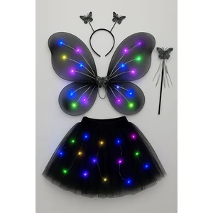 2-10 Yaş Kız Çocuk LED Işıklı Kelebek Kanat Peri Kostüm Seti