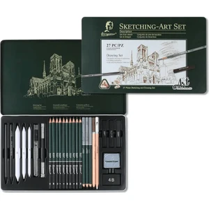 Hobi Market Art Karakalem Eskiz Çizim Seti Metal Kutulu 27 Parça