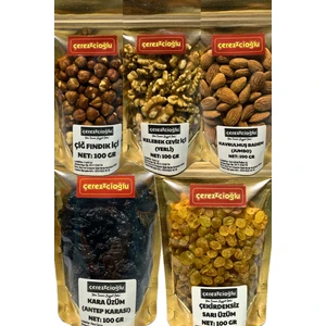5'li Atom Okul Seti (5 Çeşit x 100 gr - Badem, Çiğ Fındık, Ceviz, Kara Üzüm, Sarı Üzüm)