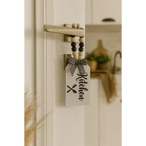 Dekoratif Boncuklu "kitchen" Yazılı Tuvalet Banyo Kapı Kolu Aksesuarı Ahşap Hediyelik Süs (Mutfak)