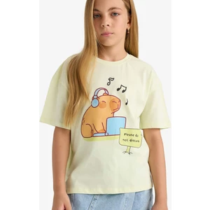 Kız Çocuk Relax Fit Bisiklet Yaka Baskılı Kısa Kollu Tişört F9723A825HS