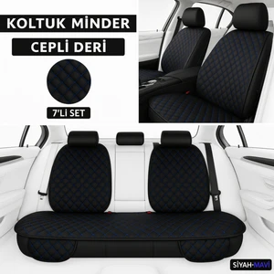 Toyota Chr 2016–2024 Uyumlu 7 Parça Kapitone Araba Koltuk Minderi Deri Siyah Mavi - Kaymaz | Trobus