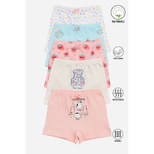 Özkan 41602 5'li Paket Kız Çocuk Karışık Renkli Desenli Pamuklu Yumuşak Rahat Şort Boxer