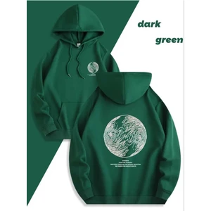 Lazarus Arka Göğüs Baskılı Kapüşonlu Cepli Pamuklu Yeşil Sweatshirt