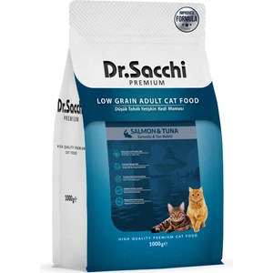 Dr. Sacchi Premium Düşük Tahıllı Somonlu ve Ton Balıklı Yetişkin Kedi Maması 1 kg