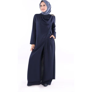 Tek Omuz Gold Toka Detaylı Tunik Pantolon Takım 8698 Lacivert
