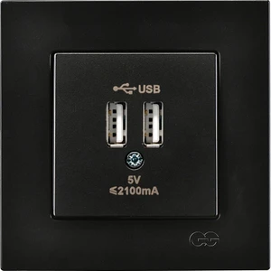 Günsan Elektrik Eqona Metalik Siyah 2 USB Çıkışlı Şarj Prizi 5V 2.1A