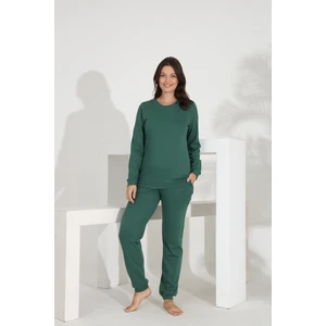 %100 Pamuk Uzun Kol Düz Renk Manşetli Cepli Kadın Pijama Takımı 98512