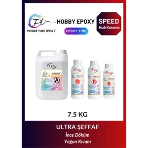 Power Time Epoxy 7.5 kg Hobi Epoksi Speed/ Hızlı Kuruma/ Ultra Şeffaf ve Parlak Epoksi Reçine Ince Döküm Yoğun Kıvam