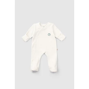 Kendinden Eldivenli Organik Pamuk Patikli Beyaz Tulum