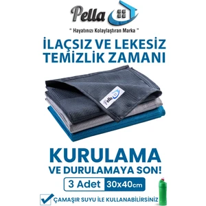 Pell By Erwa Pella Active Çamaşır Suyu ile Kullanılabilen Tek Mikrofiber Bez 3'lü Temizlik Bezi 40x30 cm