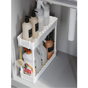 Çok Amaçlı 2 Katlı Evye Altı Düzenleyici Askılı Banyo Dolap Içi Organizer Rafı Standı