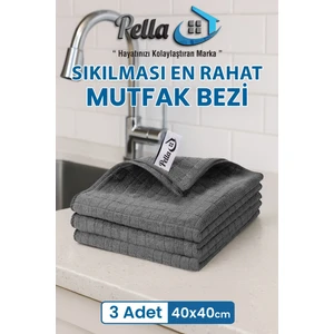 Classic 3'lü Mikrofiber Araba, Cam, Mutfak Temizlik Bezi, Gri (40 cm x 40 Cm)