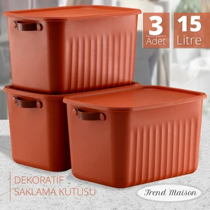 Trend Maison Çok Amaçlı Düzenleyici, Kapaklı Kutu, Dekoratif Saklama Kutusu, Banyo Mutfak Organizer Kiremit Büyük 3'lü