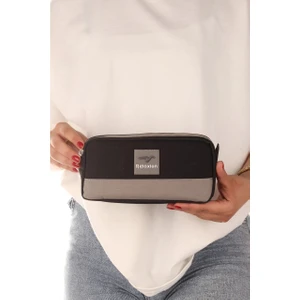 Siyah İki Gözlü Krinkıl Kumaş Kalem Çantası Kalemlik (173)