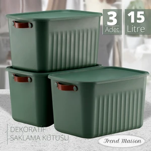 Trend Maison Çok Amaçlı Düzenleyici, Kapaklı Kutu, Dekoratif Saklama Kutusu, Banyo Mutfak Organizer Yeşil Büyük 3'lü