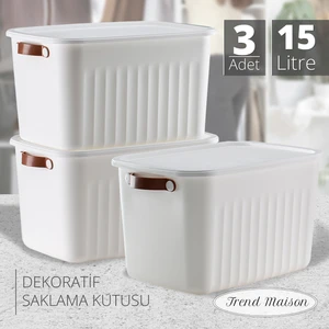 Trend Maison Çok Amaçlı Düzenleyici, Kapaklı Kutu, Dekoratif Saklama Kutusu, Banyo Mutfak Düzenleyici Beyaz 3'lü