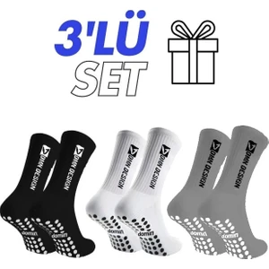 Domin Spor 3'lü Siyah Beyaz Gri Kaydırmaz Silikon Taban Nefes Alan Premium Futbol Fitness Koşu Sporcu Çorap