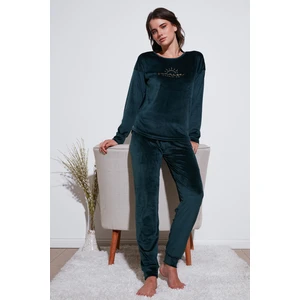 Standart Fit Bisiklet Yaka Yumuşak Kadife Pijama Takımı Bayan Pijama Takımı 6094201