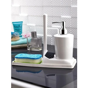 Yumuşak Silikon Fırçalı Tezgah Üstü Mutfak Banyo Sıvı Sabunluk Takımı Süngerlik Bez Seti