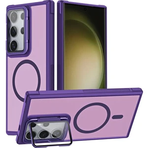 Samsung Galaxy S24 Ultra Uyumlu Standlı Kamera Kısmı Cam Korumalı Arkası Mat Renkli Magsafe Kılıf