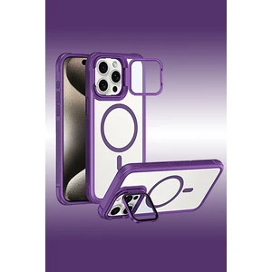 iPhone 15 Pro Uyumlu Standlı Kamera Kısmı Cam Korumalı Arkası Mat Renkli Magsafe Kılıf