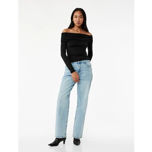 Slim Fit Uzun Kollu Drapeli Omzu Açık Tişört