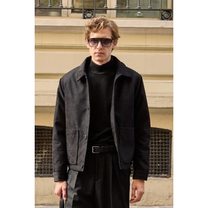 Erkek Süet Kapitoneli Mont Ceket Siyah