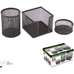 3A Metal Ofis Seti 3'lü (ataşlık+küpnotluk+kalemlik)