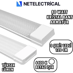 80 Watt 120 cm Kristal Yatay LED Bant Armatür - Trafolu Beyaz Işık