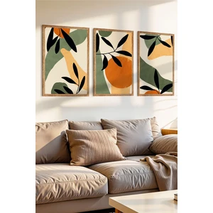 3 Parça Doğal ve Akdeniz Esinti Konsepli Ahşap Çerçeve Görünümlü Mdf Tablo Seti