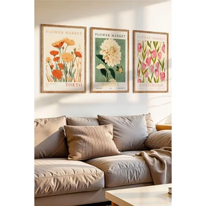 3 Parça Tokyo Bogota ve Amsterdam Temalı Ahşap Çerçeve Görünümlü Mdf Tablo Seti