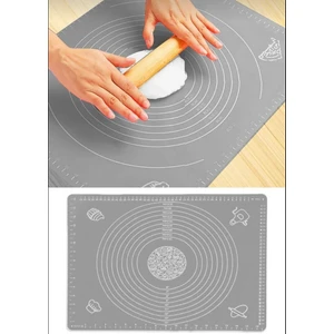 Gri Büyük Boy 45X65 cm Silikon Ölçekli Hamur Açma Matı Baklava Börek Mantı Erişte Hamuru Yoğurma
