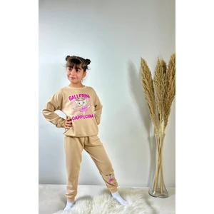 Matu Official Bej Renk Balerina Cappuccina Baskılı 3 Iplik Kız Çocuk Eşofman Takım 3/10 Yaş