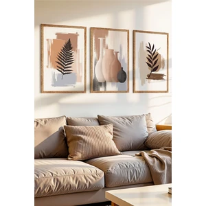 3 Parça Toprağın Dili Konsepli Ahşap Çerçeve Görünümlü Mdf Tablo Seti