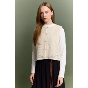 Boxy Fit Bisiklet Yaka Dantel Yelek F1814AX25SM