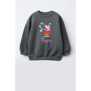 Kız Çocuk Peppa Baskılı 3 Iplik Kumaş Pamuklu Sweatshirt