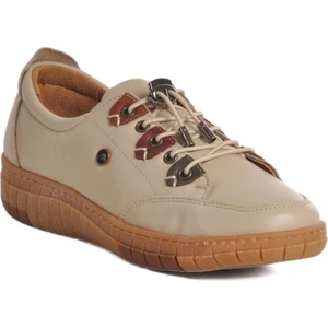 401 Z Bej Hakiki Deri Kadın Ortopedik Günlük Ayakkabı