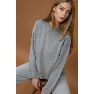 Kadın Bisiklet Yaka Relax Fit Yumuşak Triko Kazak Grey