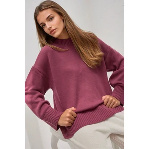 Kadın Bisiklet Yaka Relax Fit Yumuşak Triko Kazak Pink