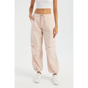 Kadın Orta Bel Fermuarlı Cargo Pantolon Pink