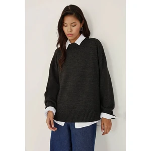 Kadın Bisiklet Yaka Relax Fit Yumuşak Triko Kazak Grey