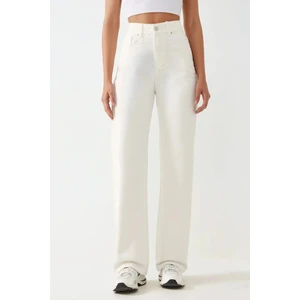 Kadın Yüksek Bel Straight Kot Pantolon Beyaz